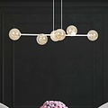 Lejre mooie witte 6 lampen E14 medium hanglamp met 6 amberkleurige bollen