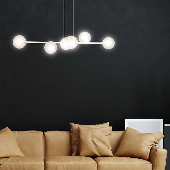 Lejre beautiful white 6 lamps E14 medium hanging lamp with 6 amber-colored bulbs