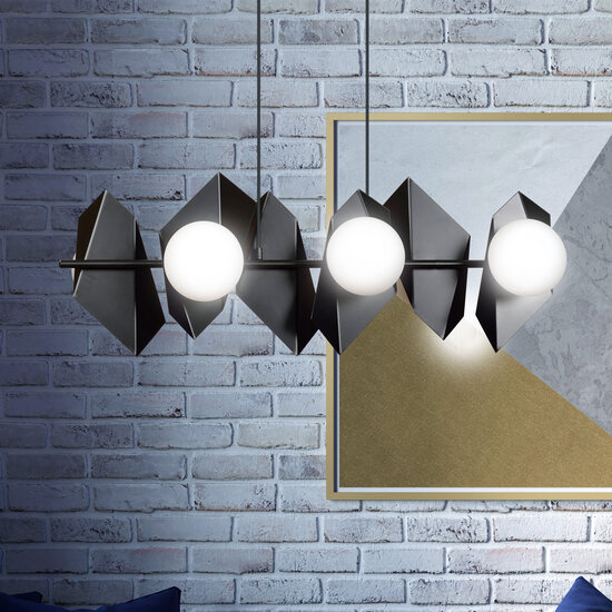 Emibig Emibig Lampe suspendue Assens noire avec 6 ampoules en verre dépoli 6x E14 - Éclairage élégant pour les intérieurs modernes