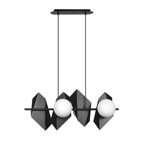 Emibig Emibig Schwarze breite Pendelleuchte Assens mit 4 Milchglasbirnen E14 - Ideales Licht für jeden Raum