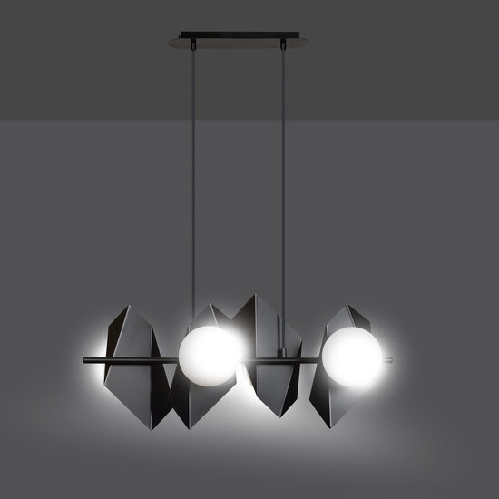 Assens black wide pendant lamp with 6 frosted glass bulbs E14