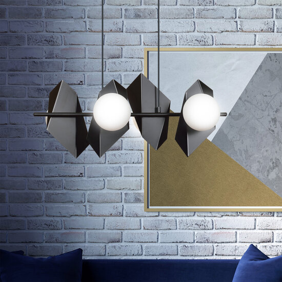 Assens black wide pendant lamp with 6 frosted glass bulbs E14