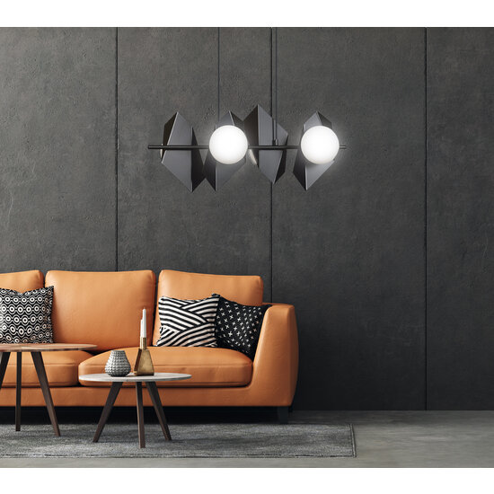 Assens black wide pendant lamp with 6 frosted glass bulbs E14