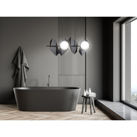 Suspension large noire Assens avec 6 ampoules en verre dépoli E14