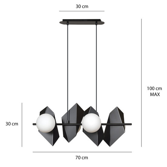 Suspension large noire Assens avec 6 ampoules en verre dépoli E14