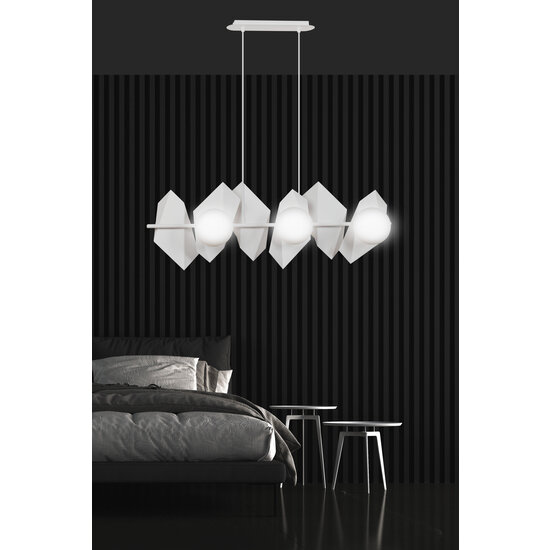 Suspension Assens blanche avec ampoules blanches en verre dépoli 6x E14