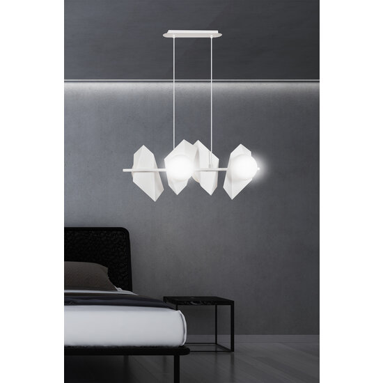Emibig Emibig Assens witte brede pendellamp met 4 melkglas bollen E14 - Perfecte verlichting voor elke ruimte