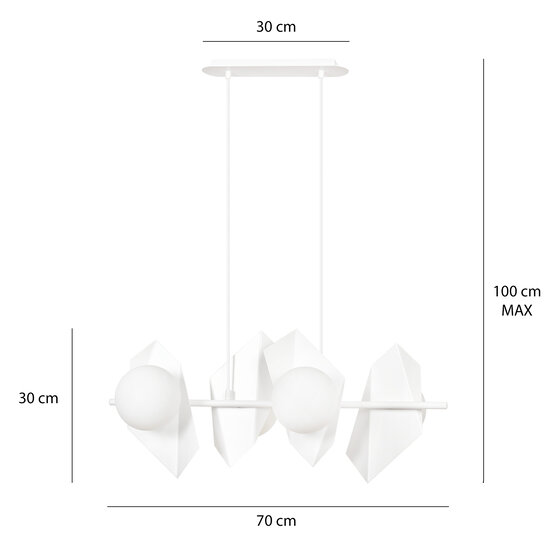 Assens white wide pendant lamp with 4 frosted glass bulbs E14
