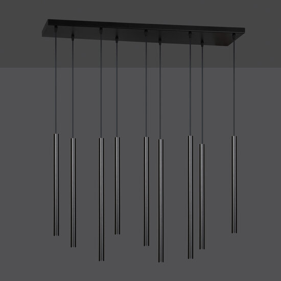Gribskov black impressive hanging lamp with long tubes 2cm diameter 9x G9