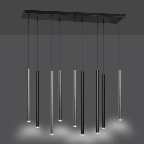 Gribskov zwarte indrukwekkende hanglamp met lange kokers 2cm diameter 9x G9