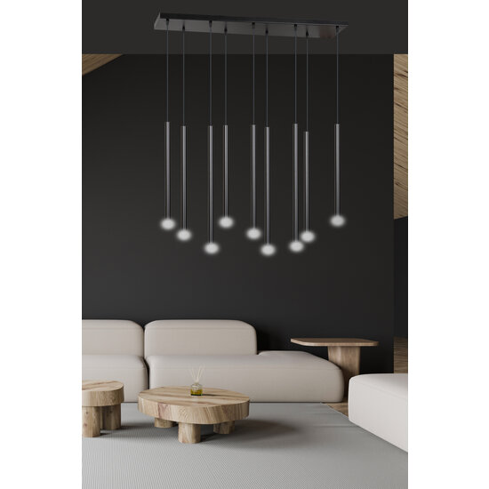 Gribskov black impressive hanging lamp with long tubes 2cm diameter 9x G9