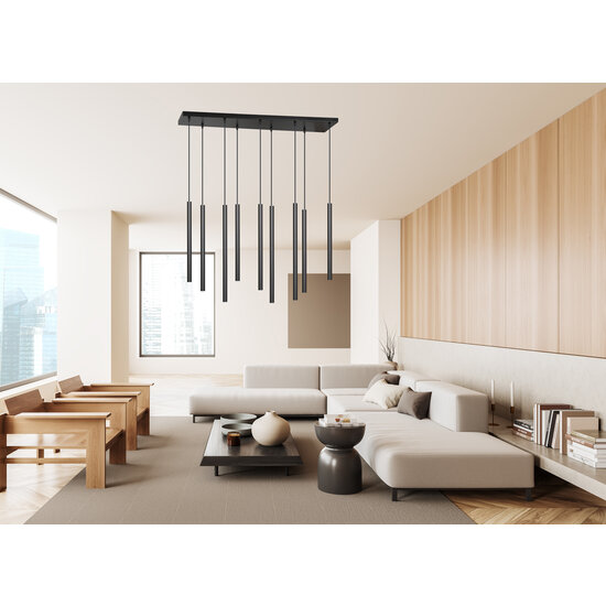 Emibig Emibig Gribskov zwarte indrukwekkende hanglamp met lange kokers 2cm diameter 9x G9 - Perfect voor moderne interieurs
