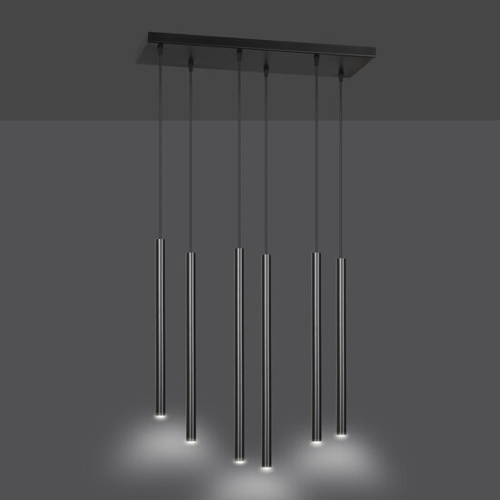 Gribskov wide hanging lamp with long tubes black 2cm diameter 6x G9