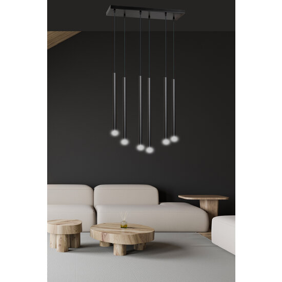 Gribskov wide hanging lamp with long tubes black 2cm diameter 6x G9