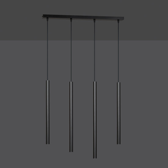 Gribskov lange zwarte pendellamp met lange kokers 2cm diameter 4x G9