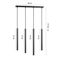 Gribskov longue suspension noire avec tubes longs 2cm diamètre 4x G9