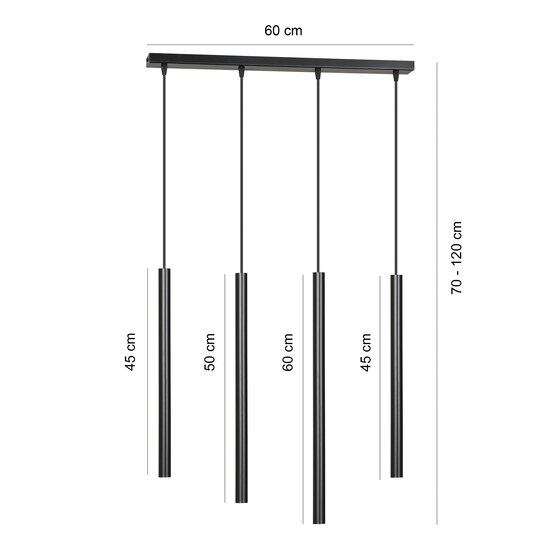 Gribskov long black pendant lamp with long tubes 2cm diameter 4x G9