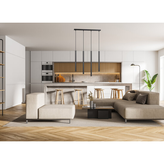 Gribskov longue suspension noire avec tubes longs 2cm diamètre 4x G9