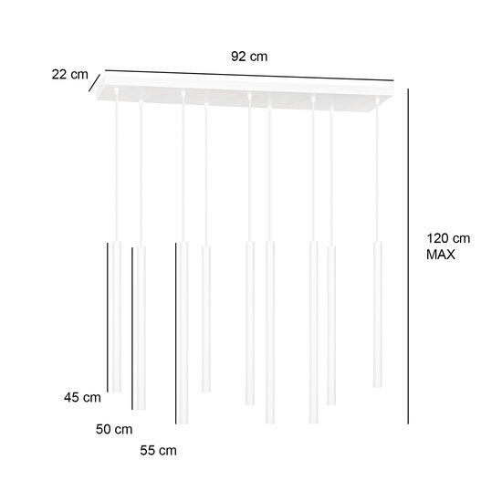 Syddjurs weiße, beeindruckende Hängelampe mit langen Röhren, 2 cm Durchmesser, 9 x G9