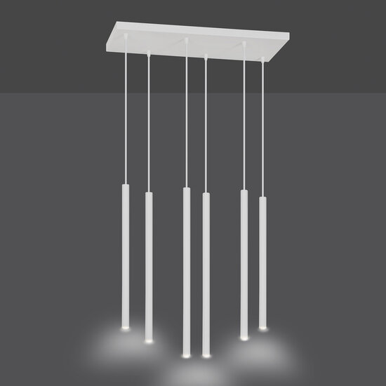 Syddjurs wide hanging lamp with long tubes white 2cm diameter 6x G9