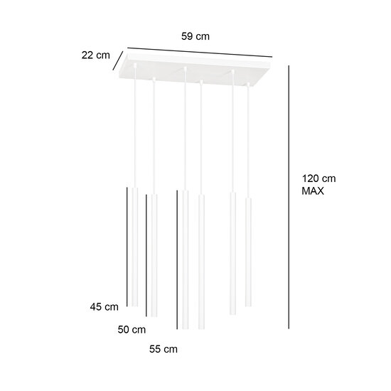Emibig Emibig Syddjurs wide hanging lamp with long tubes white 2cm diameter 6x G9 - Create a cozy atmosphere in your home