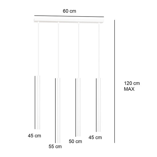 Syddjurs lange weiße Pendelleuchte mit langen Röhren 2 cm Durchmesser 4x G9