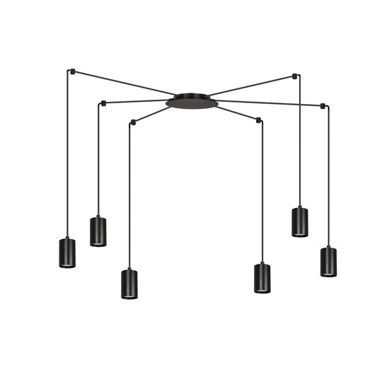 Vantaa zwarte regelbare spider hanglamp met 6 zwarte kokers metaal GU10
