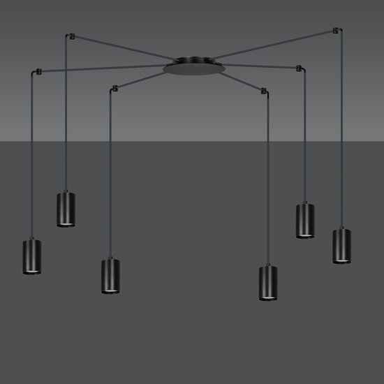 Vantaa zwarte regelbare spider hanglamp met 6 zwarte kokers metaal GU10