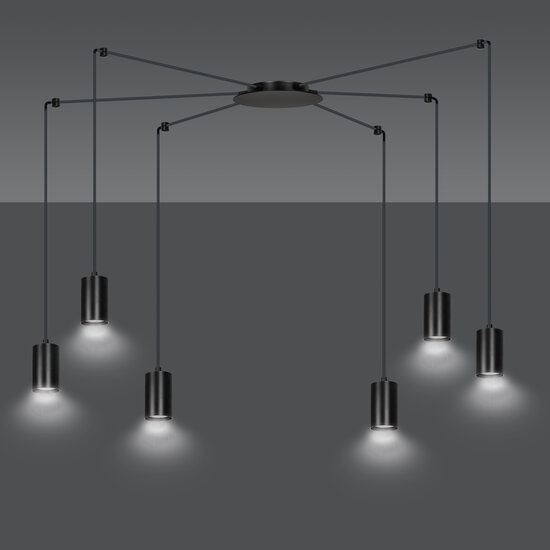 Vantaa suspension araignée orientable noire avec 6 tubes noirs métal GU10