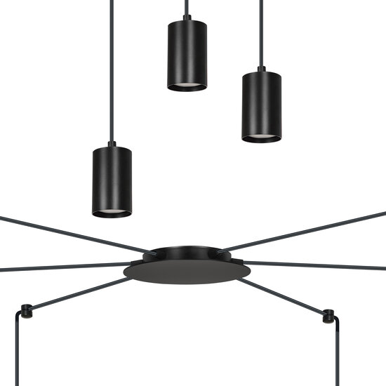 Vantaa suspension araignée orientable noire avec 6 tubes noirs métal GU10