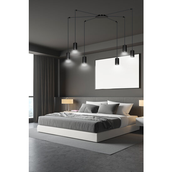Vantaa suspension araignée orientable noire avec 6 tubes noirs métal GU10