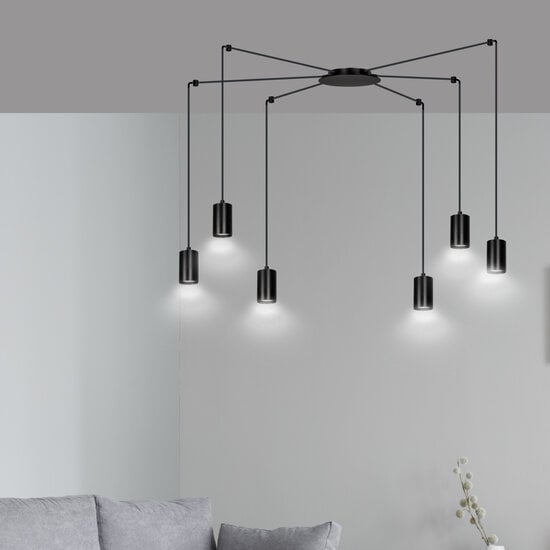 Emibig Emibig Vantaa black adjustable spider hanging lamp with 6 black tubes metal GU10 - Ideal for modern interiors