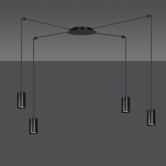 Vantaa mittelgroße schwarze Spinnen-Hängelampe mit 4 schwarzen Röhren aus Metall GU10