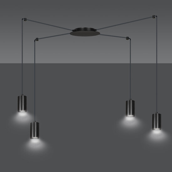 Vantaa suspension araignée moyenne noire avec 4 tubes noirs métal GU10