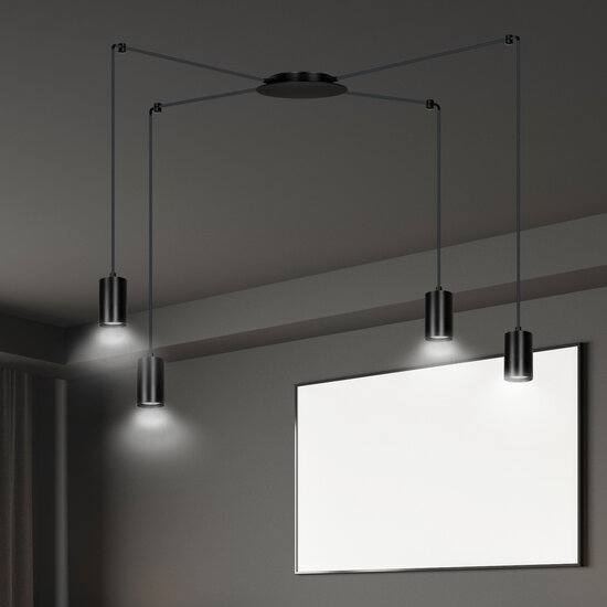 Vantaa medium black spider hanging lamp with 4 black tubes metal GU10