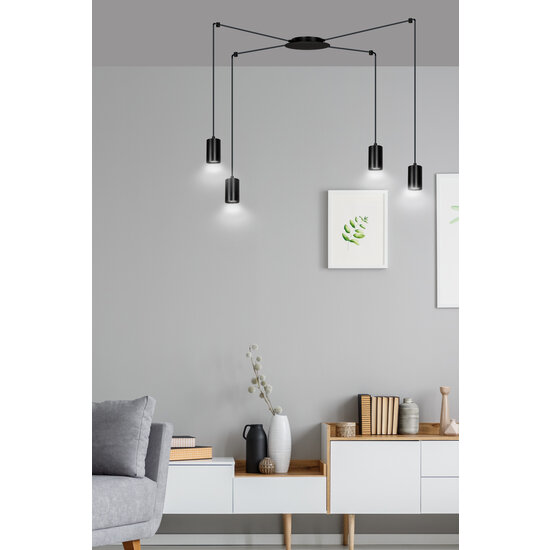 Vantaa suspension araignée moyenne noire avec 4 tubes noirs métal GU10
