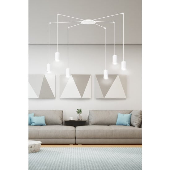 Emibig Emibig Vantaa lampe suspendue araignée blanche réglable avec 6 tubes blancs métal GU10 - Éclairage parfait pour chaque espace