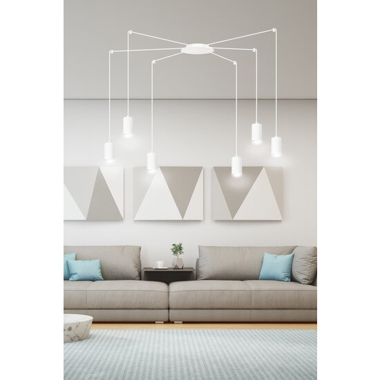 Vantaa witte regelbare spider hanglamp met 6 witte kokers metaal GU10