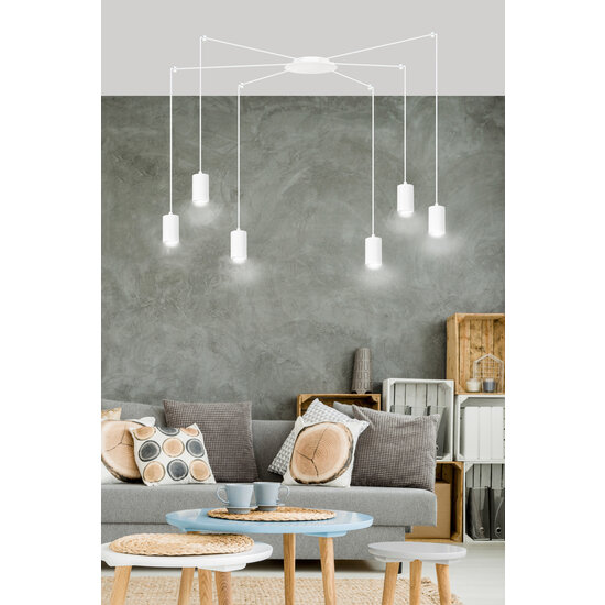 Vantaa suspension araignée orientable blanche avec 6 tubes blancs métal GU10