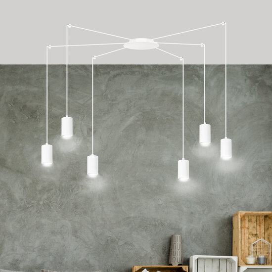 Emibig Emibig Vantaa lámpara colgante araña blanca ajustable con 6 tubos blancos de metal GU10 - Iluminación perfecta para cualquier espacio