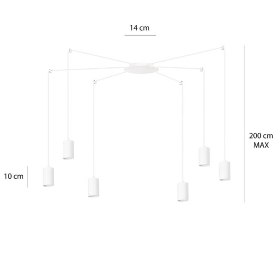Vantaa weiße verstellbare Spinnen-Hängelampe mit 6 weißen Röhren aus Metall GU10