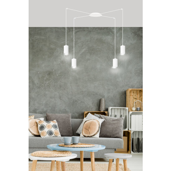 Vantaa medium white spider hanging lamp with 4 white tubes metal GU10