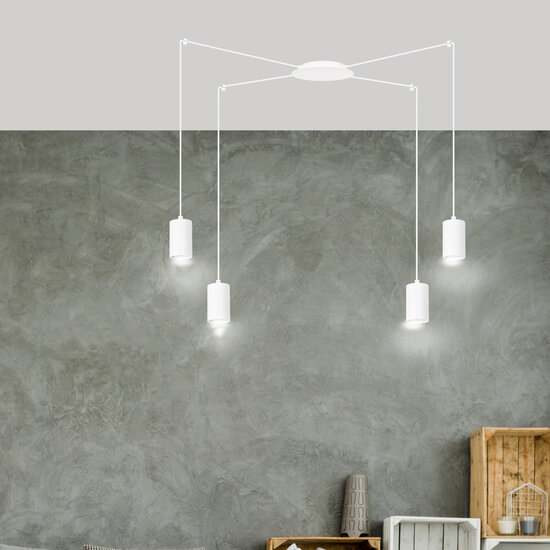 Vantaa medium white spider hanging lamp with 4 white tubes metal GU10