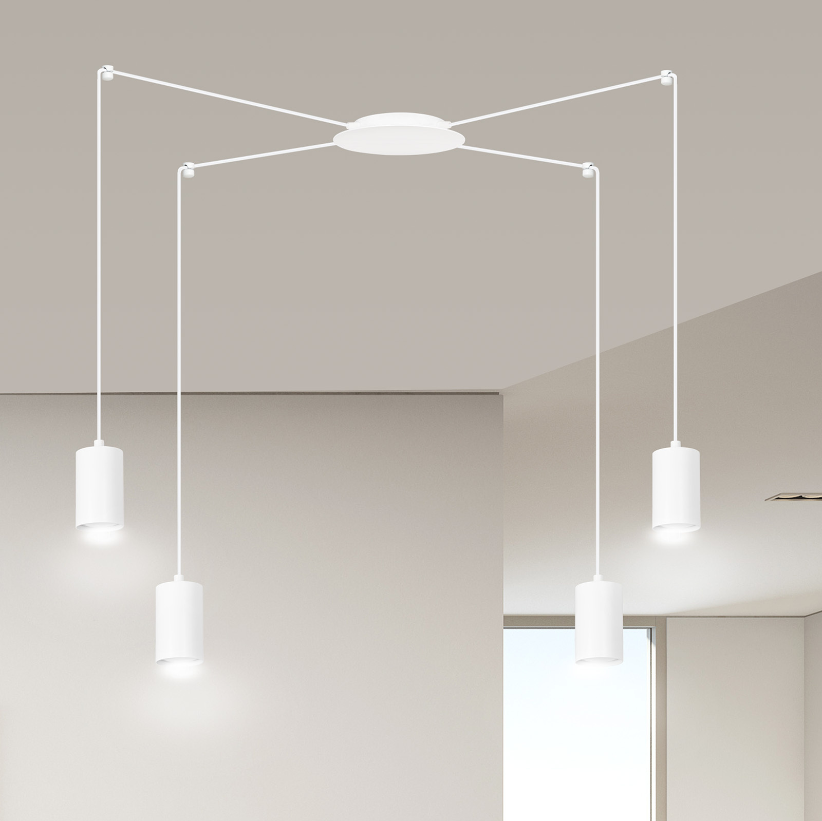 Vantaa medium white spider hanging lamp with 4 white tubes metal