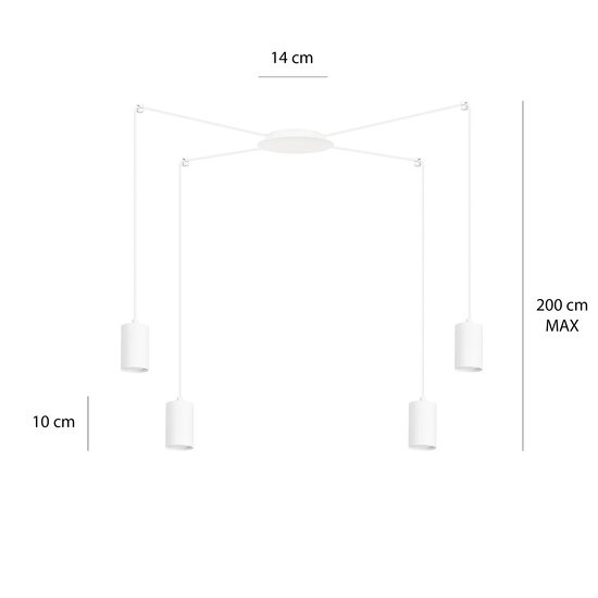 Vantaa medium white spider hanging lamp with 4 white tubes metal GU10
