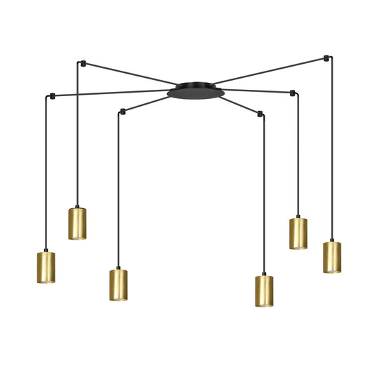 Turku goud en zwarte regelbare spider hanglamp met 6 gouden kokers metaal GU10