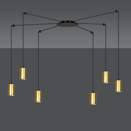Turku goud en zwarte regelbare spider hanglamp met 6 gouden kokers metaal GU10