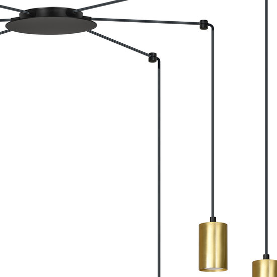 Turku goud en zwarte regelbare spider hanglamp met 6 gouden kokers metaal GU10