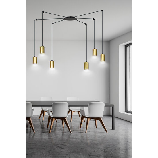 Turku goud en zwarte regelbare spider hanglamp met 6 gouden kokers metaal GU10