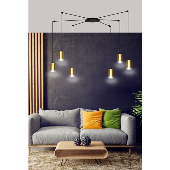 Emibig Emibig Lámpara colgante araña ajustable Turku en oro y negro con 6 tubos dorados de metal GU10 - Crea un ambiente elegante en tu hogar